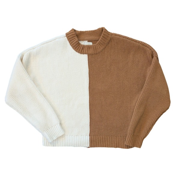Abercrombie & Fitch Sweaters - Abercrombie Fitch Colorblock Knit Sweater Women M Cream Brown Crew Neck Chenille